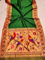 Pure silk handloom peckok parrot design brocade paithani saree