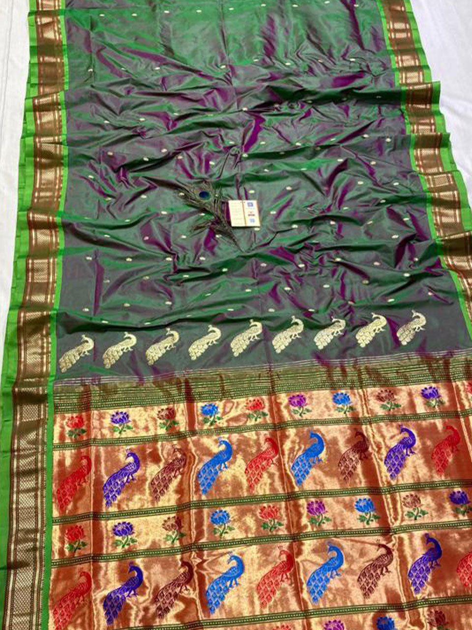 Pure silk maharani yeola Handloom paithani and 30 mor padar paithani multicolour