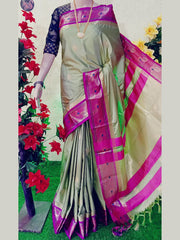 Peacock border paithani Soft sico silk saree with contrast blouse