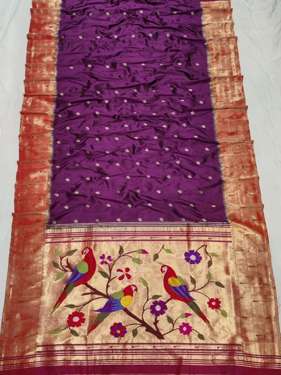 Pure silk handloom triple Muniya brocade paithani saree with fancy pallu.