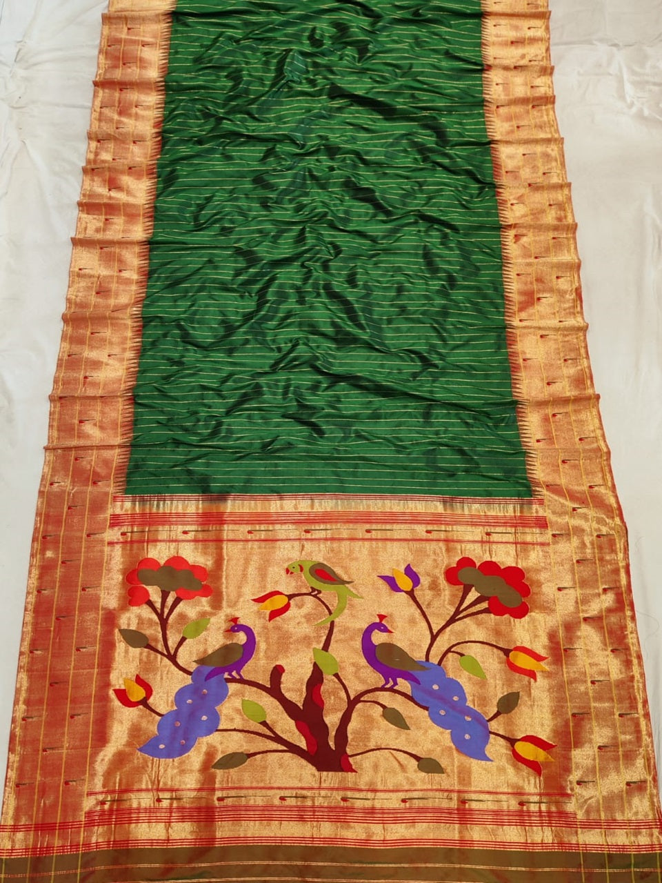 Pure silk handloom triple Muniya brocade paithani saree with fancy pallu.