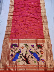 Pure silk handloom triple Muniya brocade paithani saree with fancy pallu.