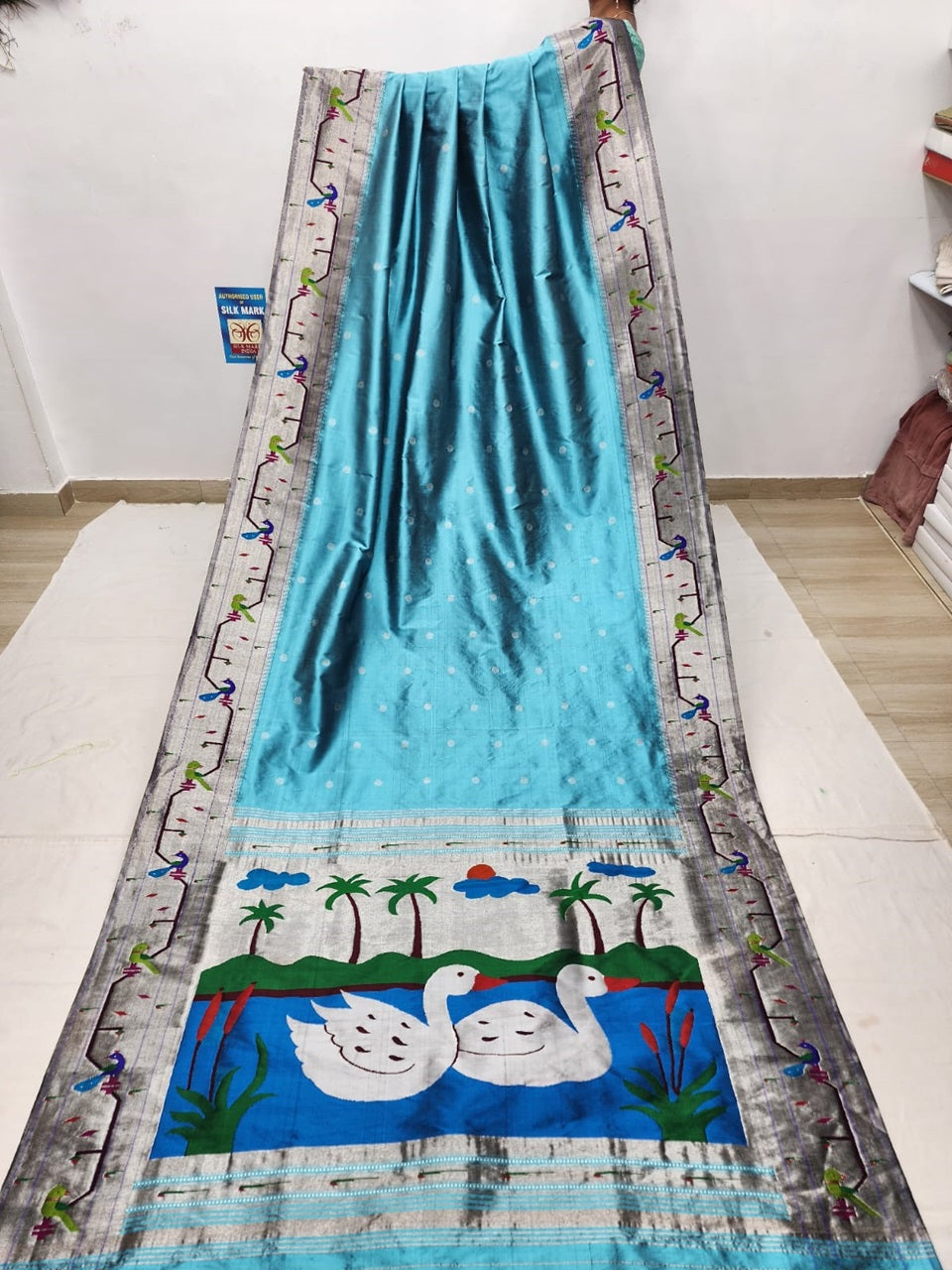 Pure Silk Handloom Peacock Parrot border Brocade Paithani saree