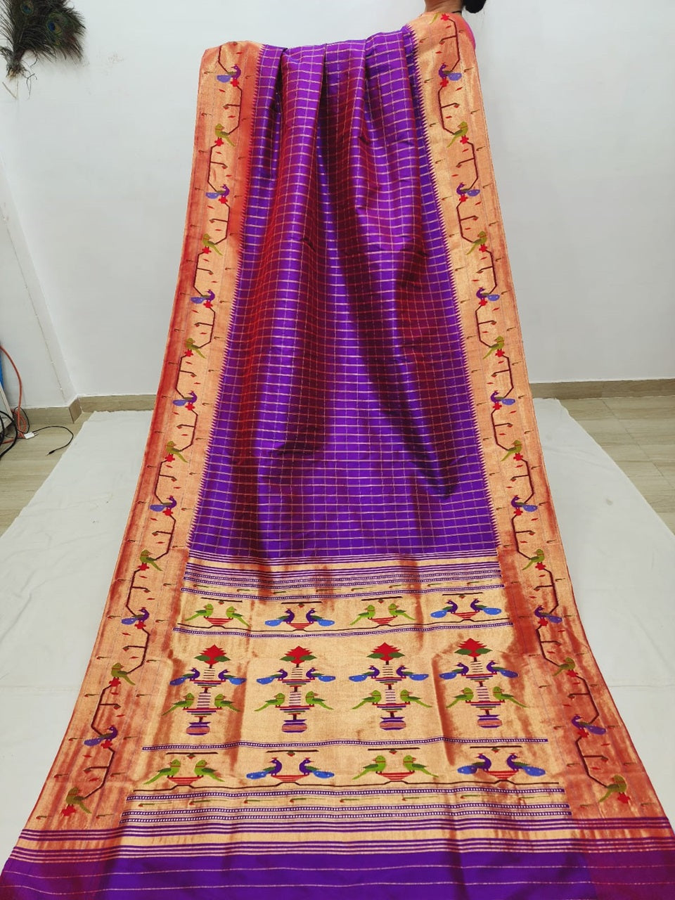 Pure Silk Handloom Peacock Parrot border Brocade Paithani saree