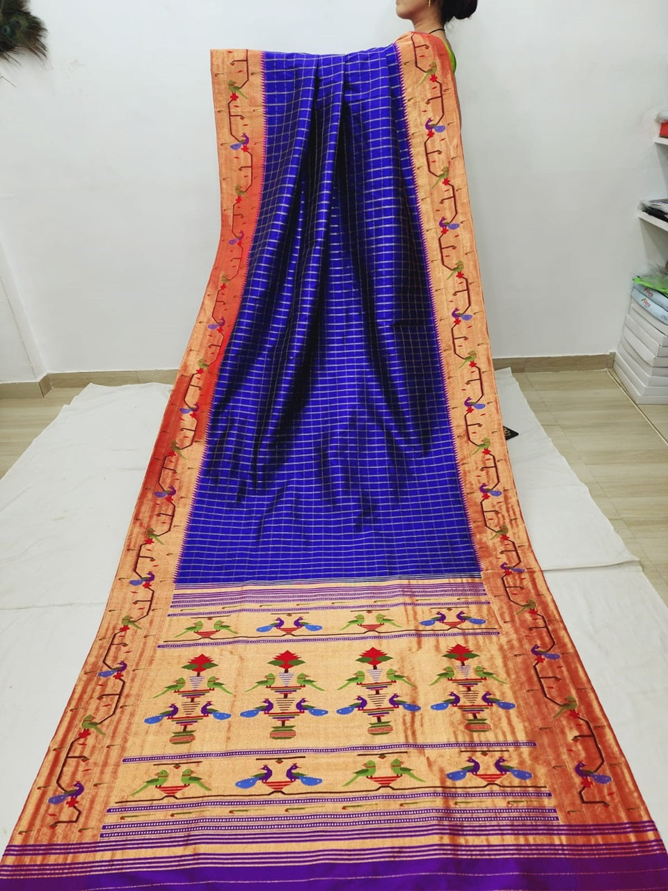 Pure Silk Handloom Peacock Parrot border Brocade Paithani saree