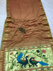 Handloom cotton paithani saree with fancy pallu