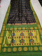 Pure silk handloom kadiyal Paithani saree golden jari