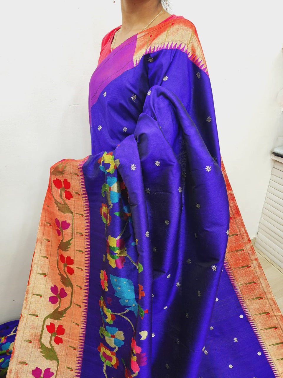 Pure Silk Handloom Half All Over Design Brocade Paithani Saree