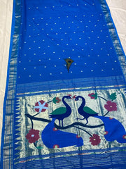 Handloom cotton paithani saree with fancy pallu