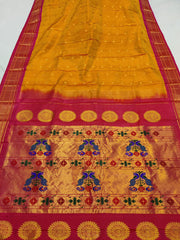 Pure silk handloom kadiyal Paithani saree golden jari