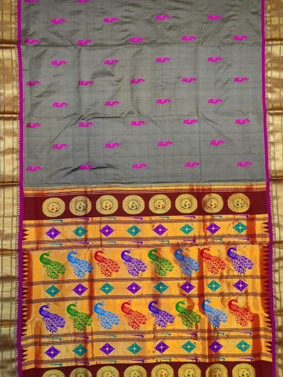 Pure silk maharani yeola Handloom paithani and 30 mor padar paithani multicolour