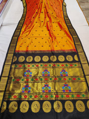 Pure silk handloom kadiyal Paithani saree golden jari