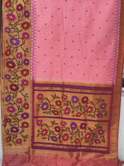 Pure silk handloom peacock parrot design half all over brocade paithani saree