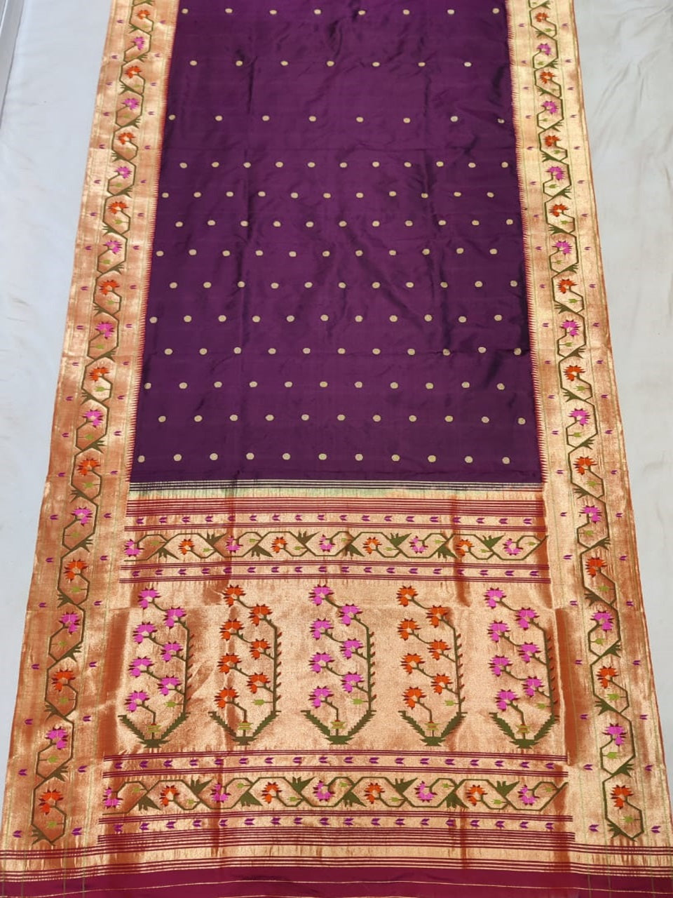 Pure Silk Handloom Asawli Design Brocade Paithani Saree