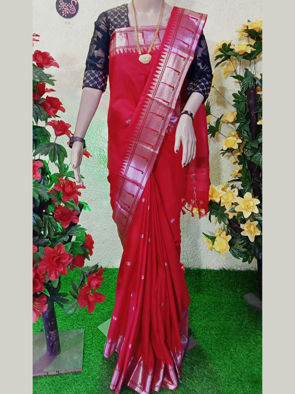 Semi Paithani saree with contrast blouse